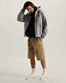 STRETCH LOGO FERMUARLU SWEATSHIRT Cement Heather