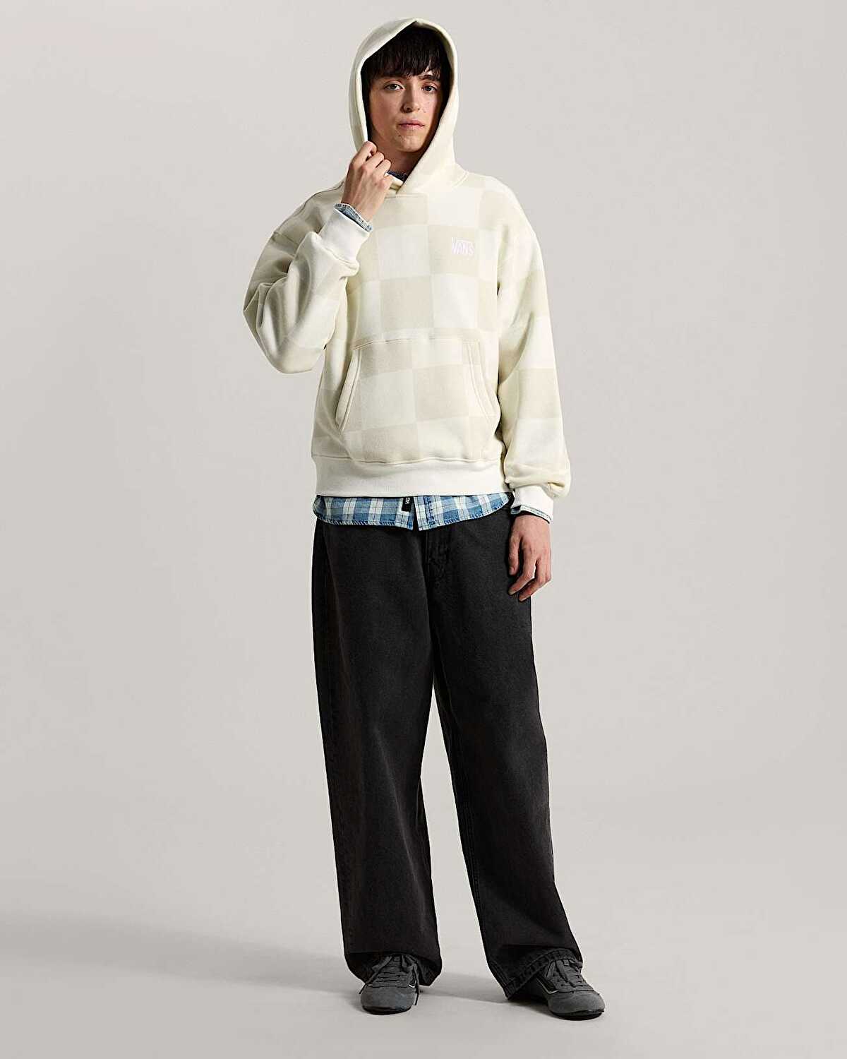 TONAL CHECK STRETCH LOGO KAPÜŞONLU ÜST