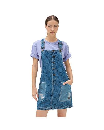 MENDED CHECK DENIM PINAFORE ELBİSE Stone Wash