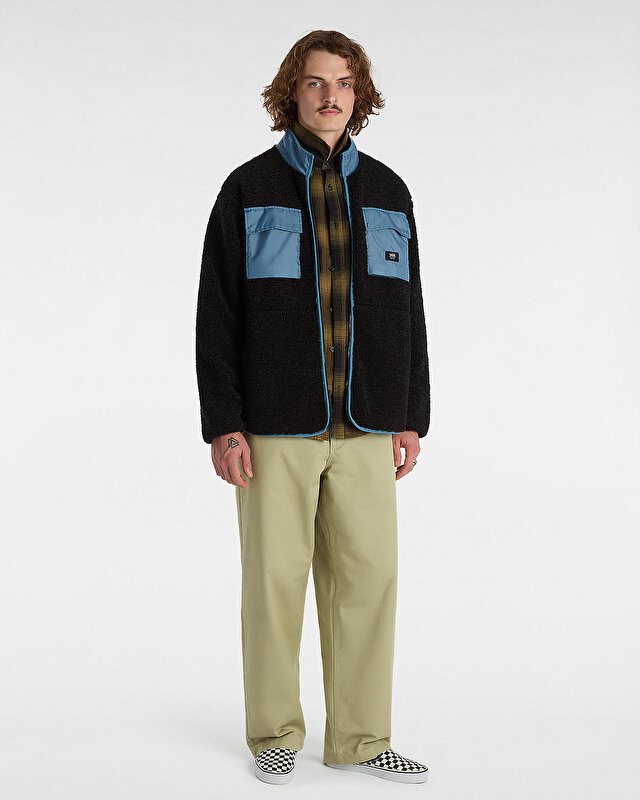 DEBRUSK LOOSE SHERPA TAM BOY FERMUARLI SWEATSHIRT Black/Bluestone