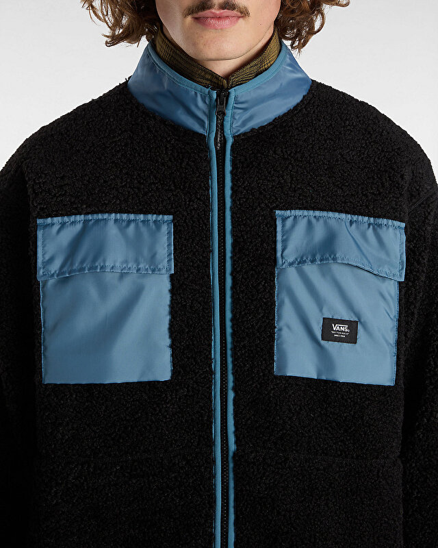 DEBRUSK LOOSE SHERPA TAM BOY FERMUARLI SWEATSHIRT Black/Bluestone
