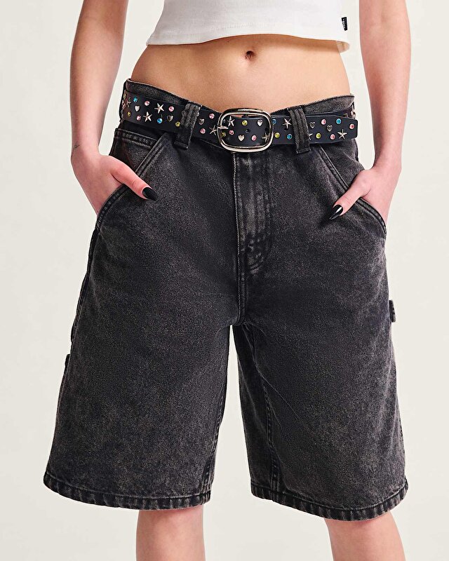 DRILL CHORE LOOSE DENIM ŞORT Stonewash Black