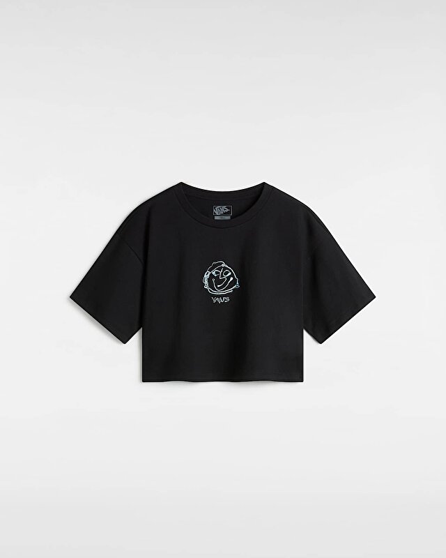 GRINNING FACE SS RELAX CROP TİŞORT Black