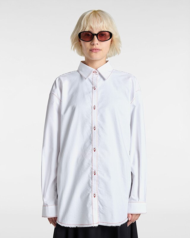 GILLIAN GRAPHIC BUTTON DOWN GÖMLEK White